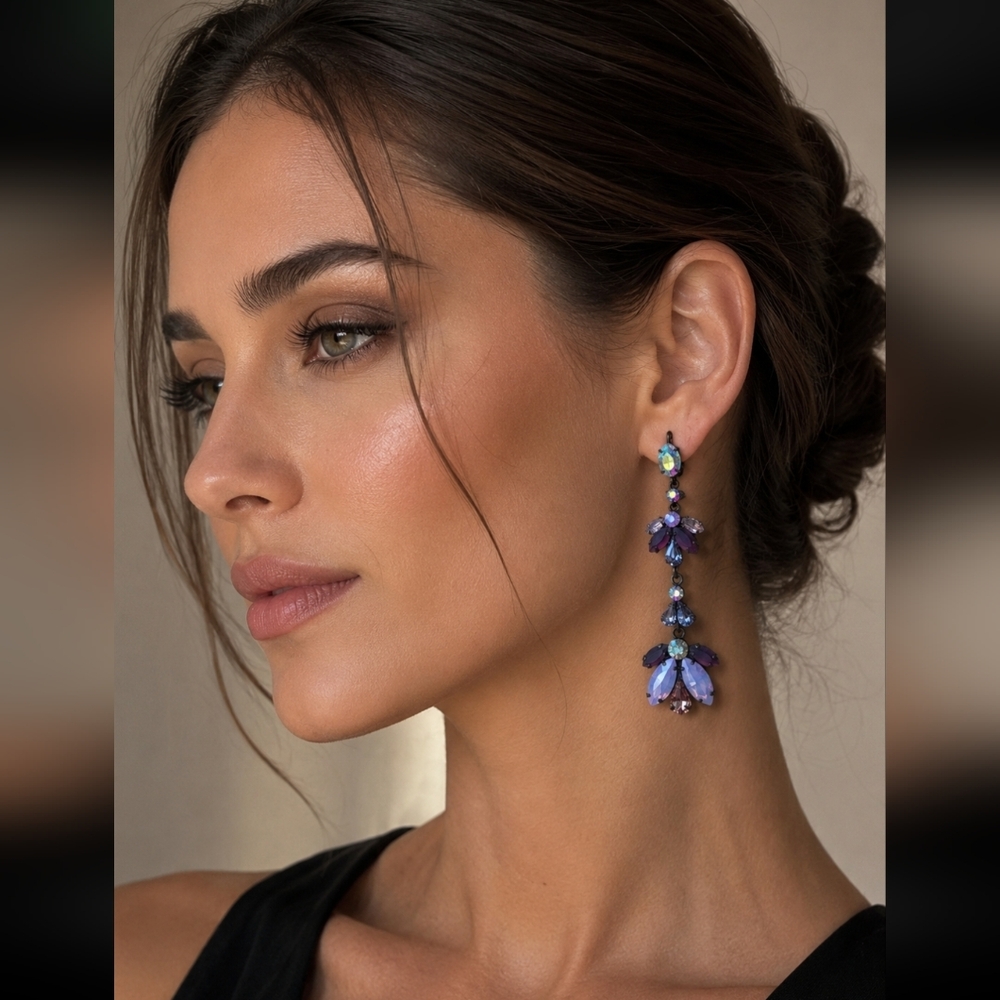 Elegant Purple Crystal Drop Earrings - Women Jewelry